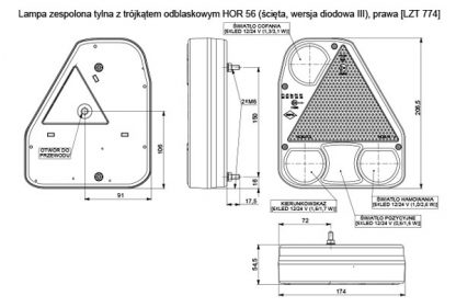 Zespolona lampa diodowa tylna Horpol prawa 774 z trójkątem