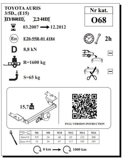 Hak holowniczy O68 Toyota Auris 2007-2013 - obrazek 2